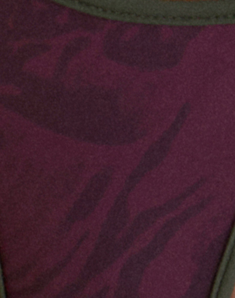 Image of Lentra Bikini Bottom in Abstract Zebra Burgundy with Green Binding