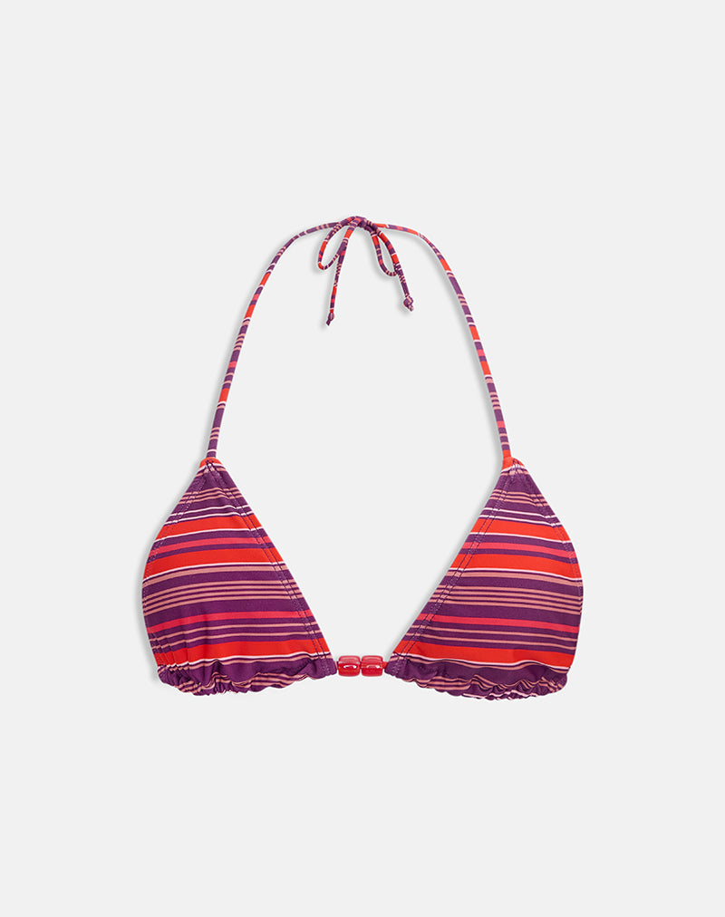 Image of Pami Bikini Top in Purple and Red Radiant Lines with Beads