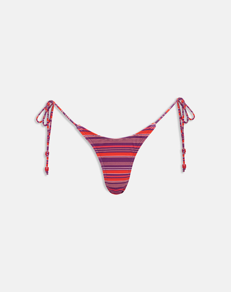 Image of Lentra Bikini Bottom in Purple and Red Radiant Lines with Beads