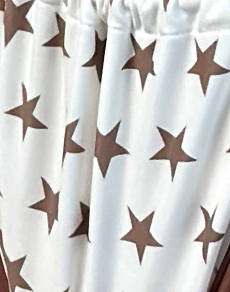 Image of Leyna Bikini Bottom in White and Brown Star Print with Contrast Binding
