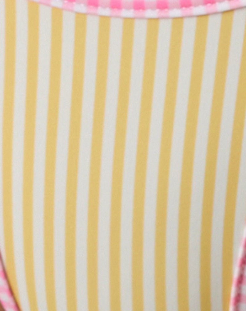 Image of Lentra Bikini Bottom in Yellow Stripe with Pink Gingham Binding