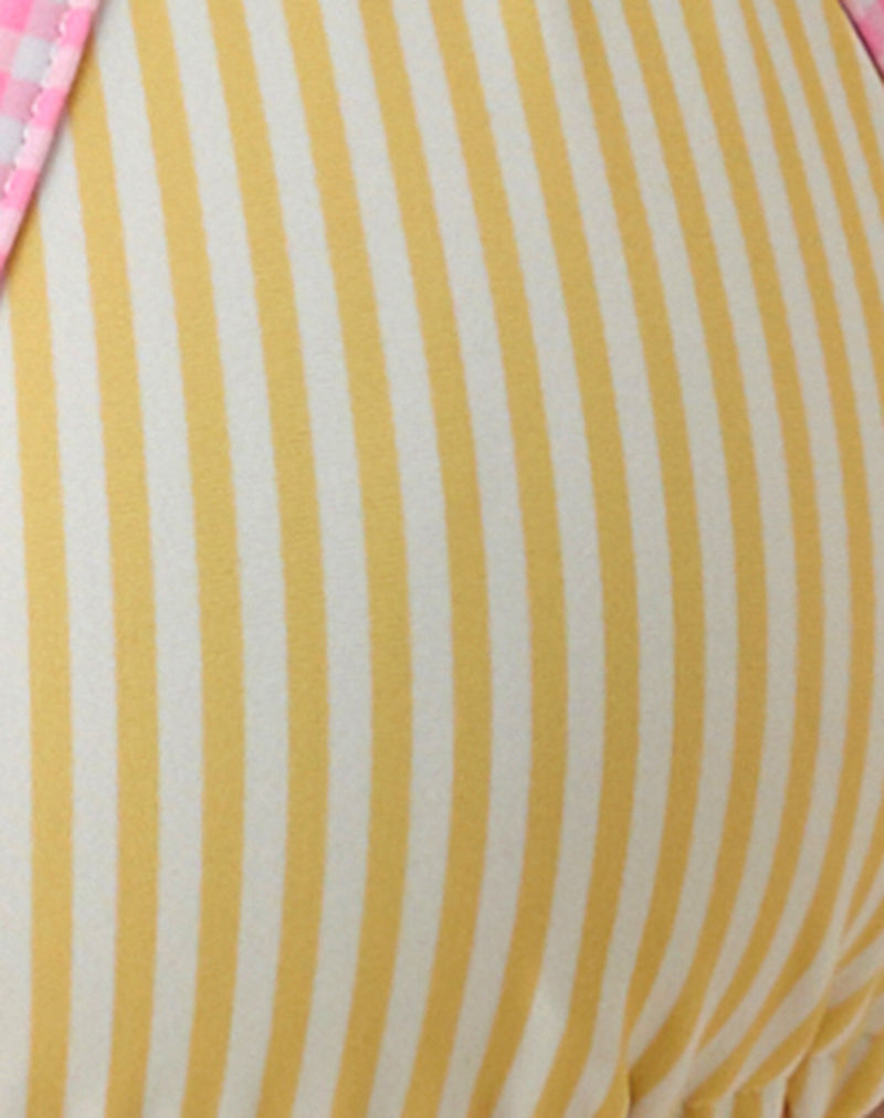Image of Pami Bikini Top in Yellow Stripe with Pink Gingham Binding
