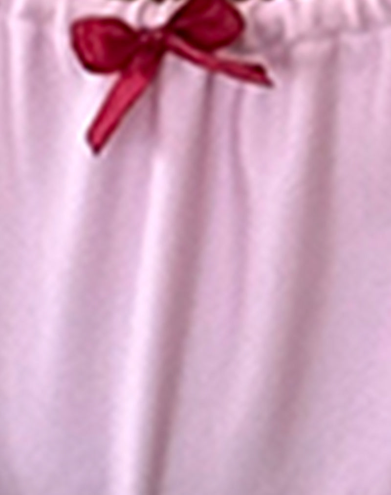 Image of Leyna Bikini Bottom in Sakura Shimmer with Red Strap and Bow