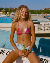 Image of Pami Bikini Top in Purple and Red Radiant Lines with Beads