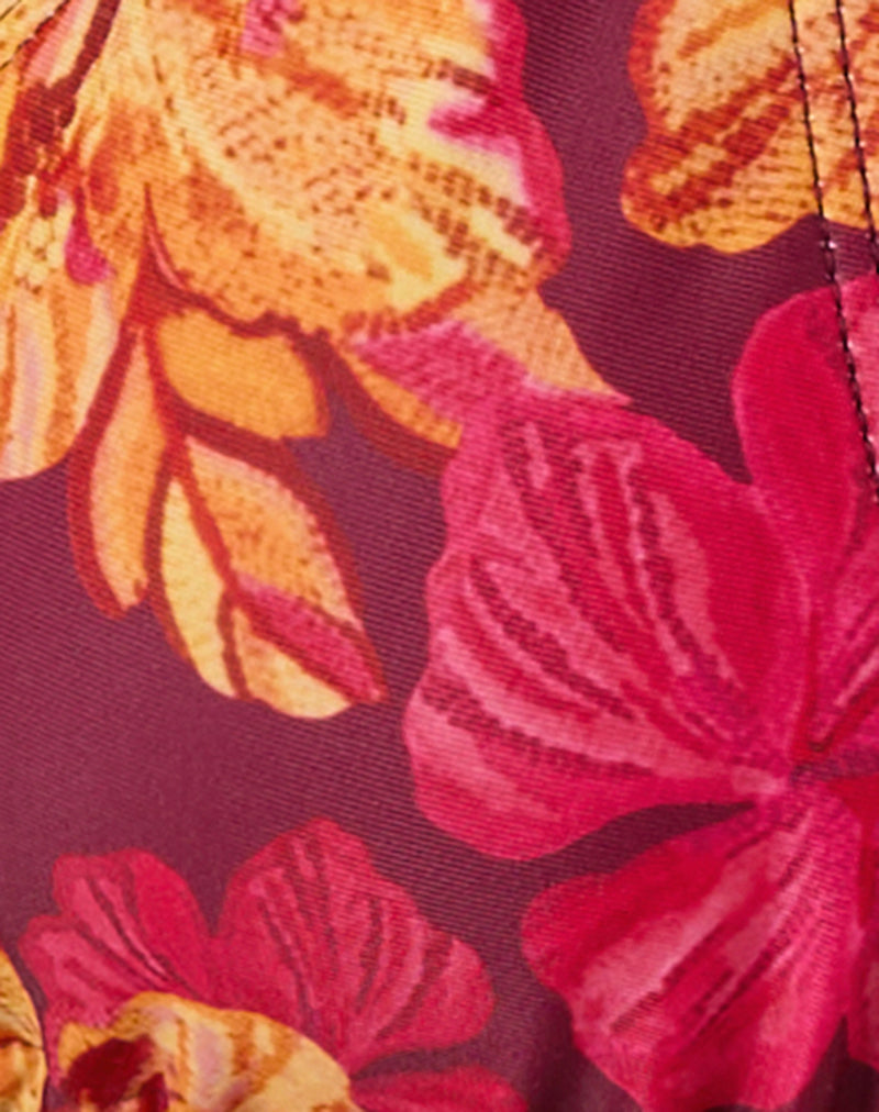 Image of Lentra Bikini Bottom in Sketchy Hibiscus Burgundy