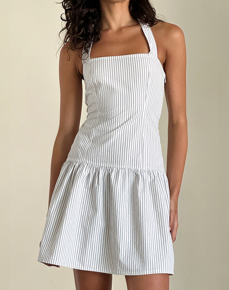 Image of Panja Mini Halter Dress in Small Stripe Vertical Grey