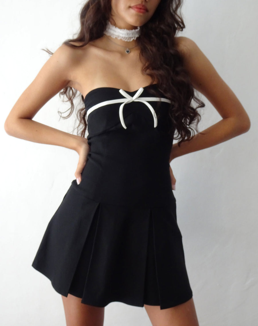 Image of Panolia Bow Front Mini Dress in Tailoring Black