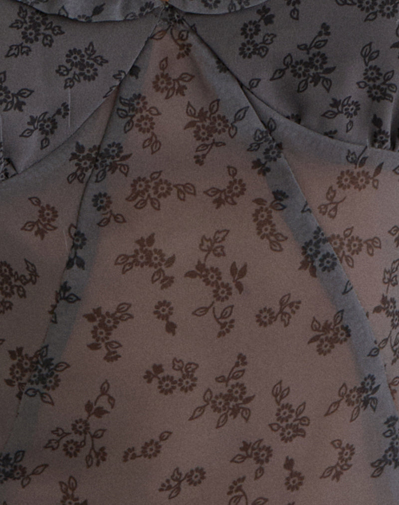 Image of Paquita Top in Chiffon Minimal Flower Dark Grey