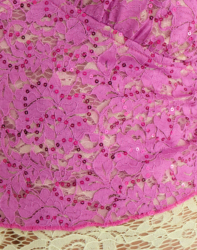 Image of Perai Top in Double Layer Sequin Lace Lime and Pink