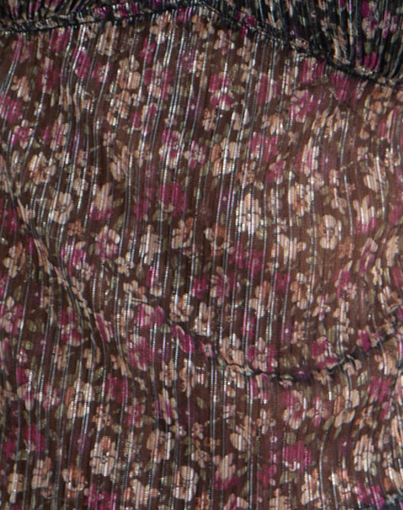 Image of Pharita V Neck Top in Ditsy Floral Plisse Charcoal