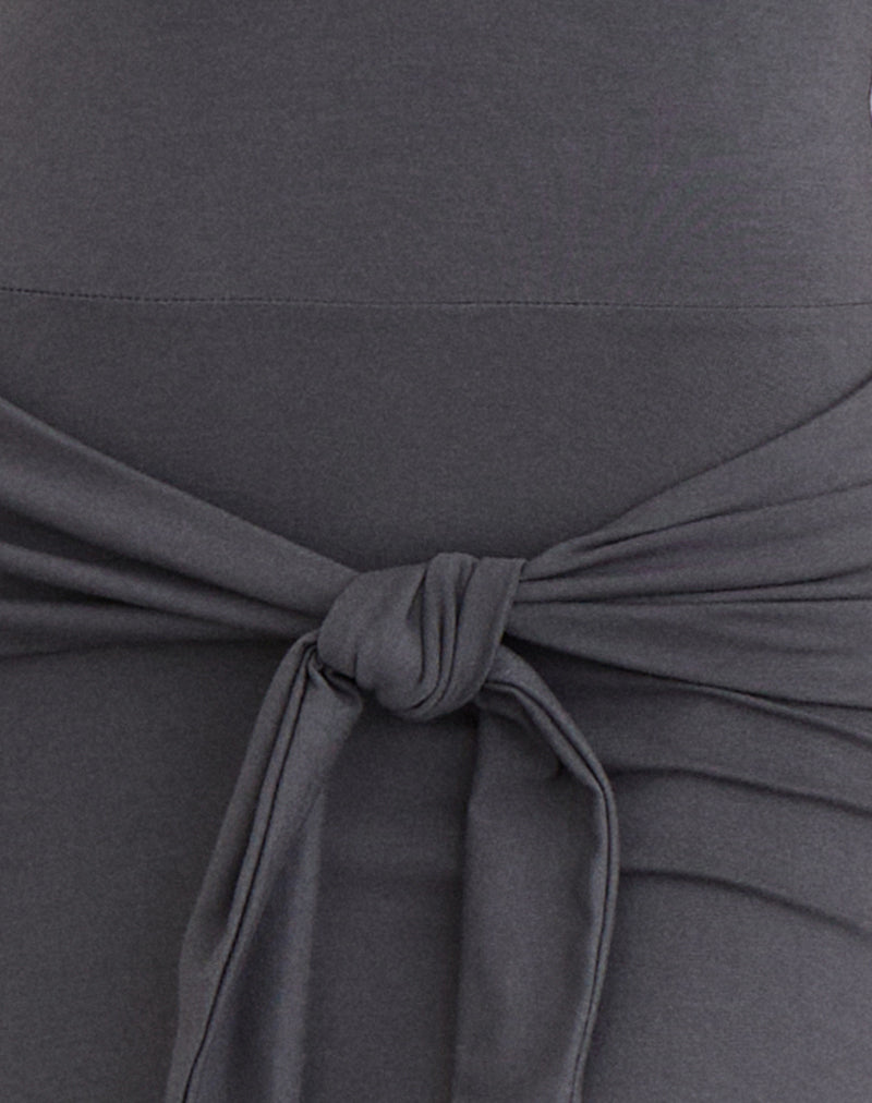 Image of Philipa Asymmetric Midi Dress in Jersey Charcoal Grey