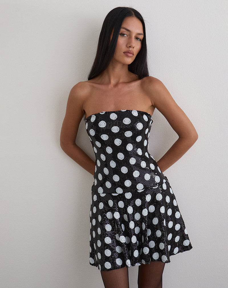 Image of Pipo Mini Dress in Polka Sequin Monochrome