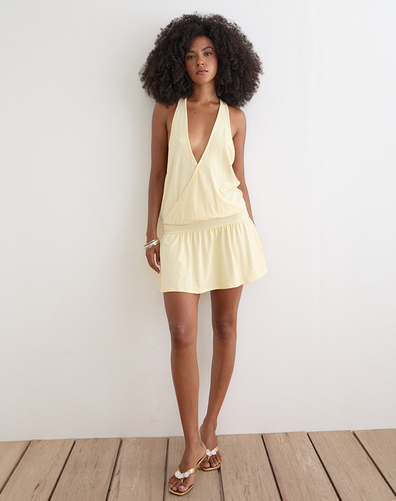Image of Pippa Plunge Wrap Mini Dress in Lemon
