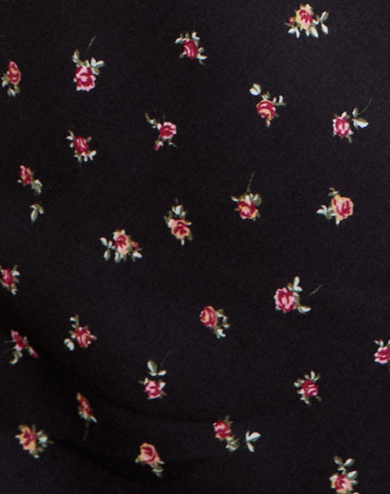 Image of Posine Maxi Dress in Black with Red Rose Ditsy Print