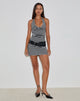 Image of Pramita Halterneck Plunge Backless Mini Dress in Black and Grey Stripe