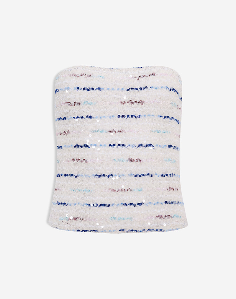 Image of Prana Bandeau Top in Knit Sequin Cream Blue