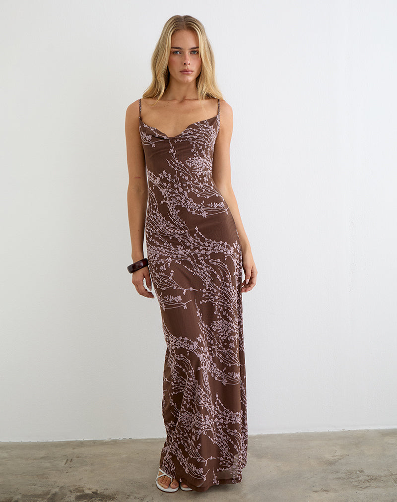 Image of Pria Cowl Maxi Dress in Moonlit Blossom Brown