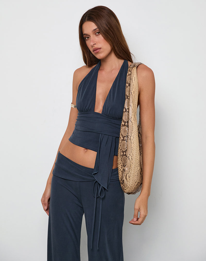 Image of Prilla Halterneck Top in Cupro Ocean Storm