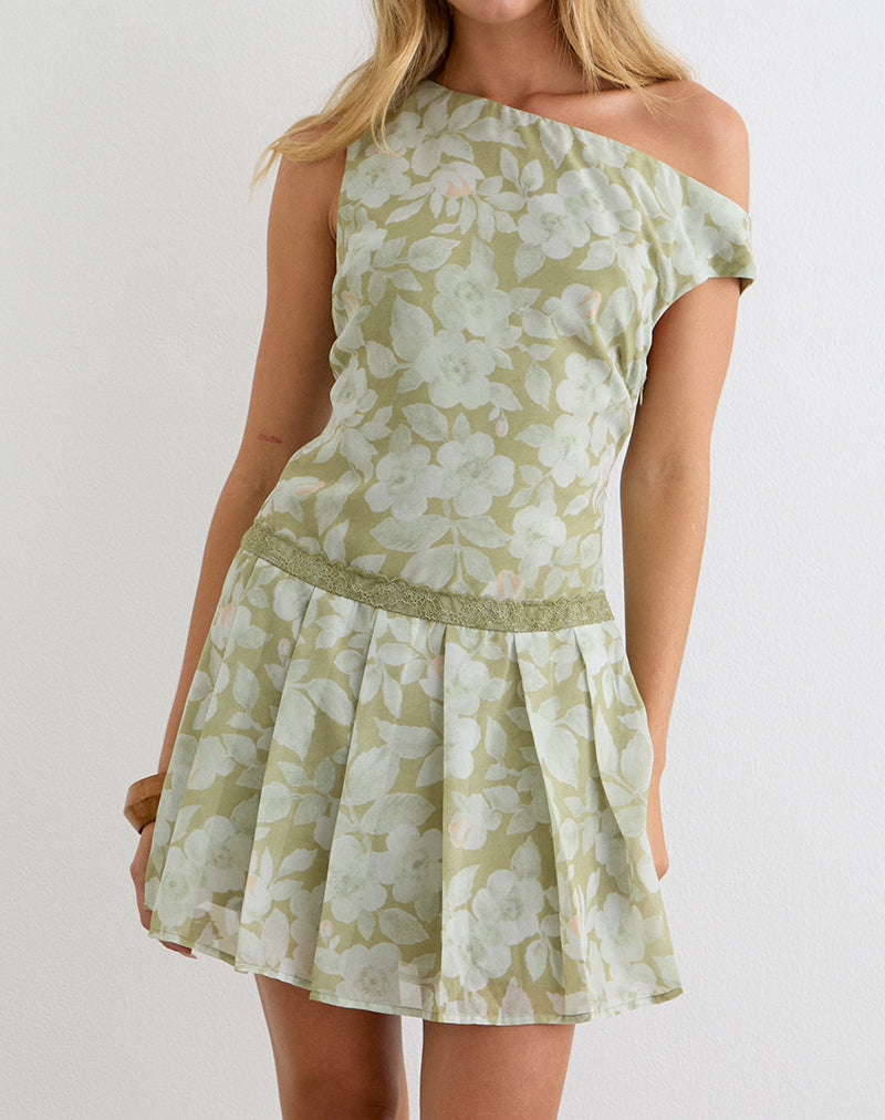 Image of Qaireen Mini Dress in Pale Flower Green