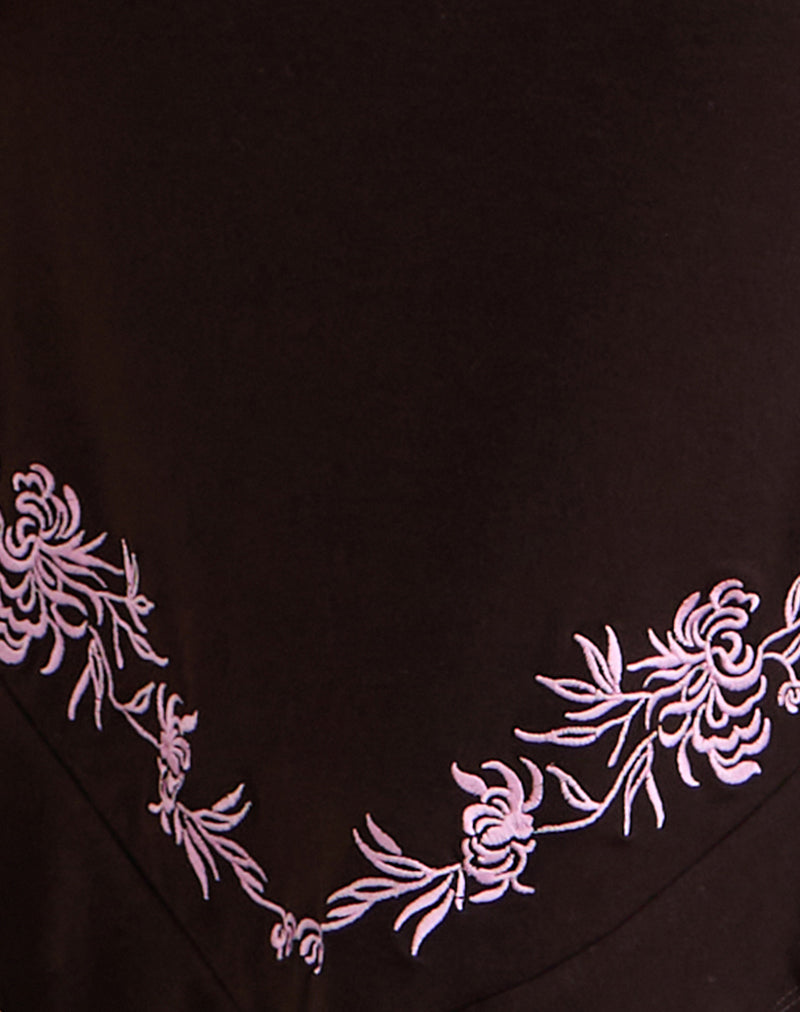 Image of Quelin Midi Dress in Chocolate Brown with Rose Embroidery