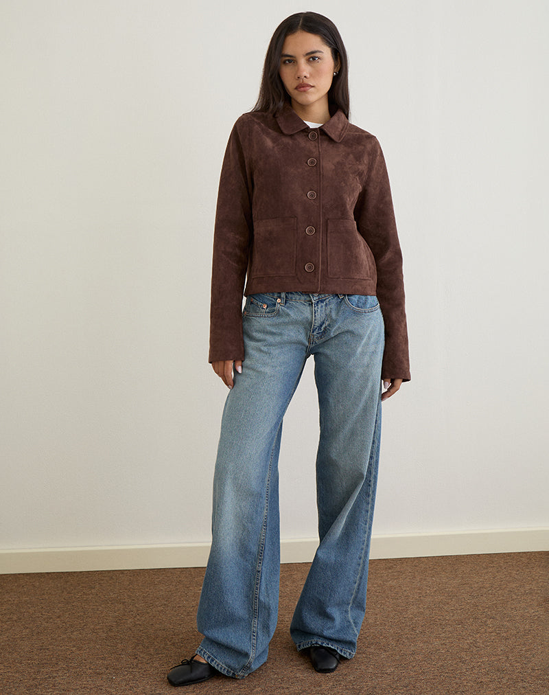 Image of Quincy Faux Suede Cropped Jacket in Brown