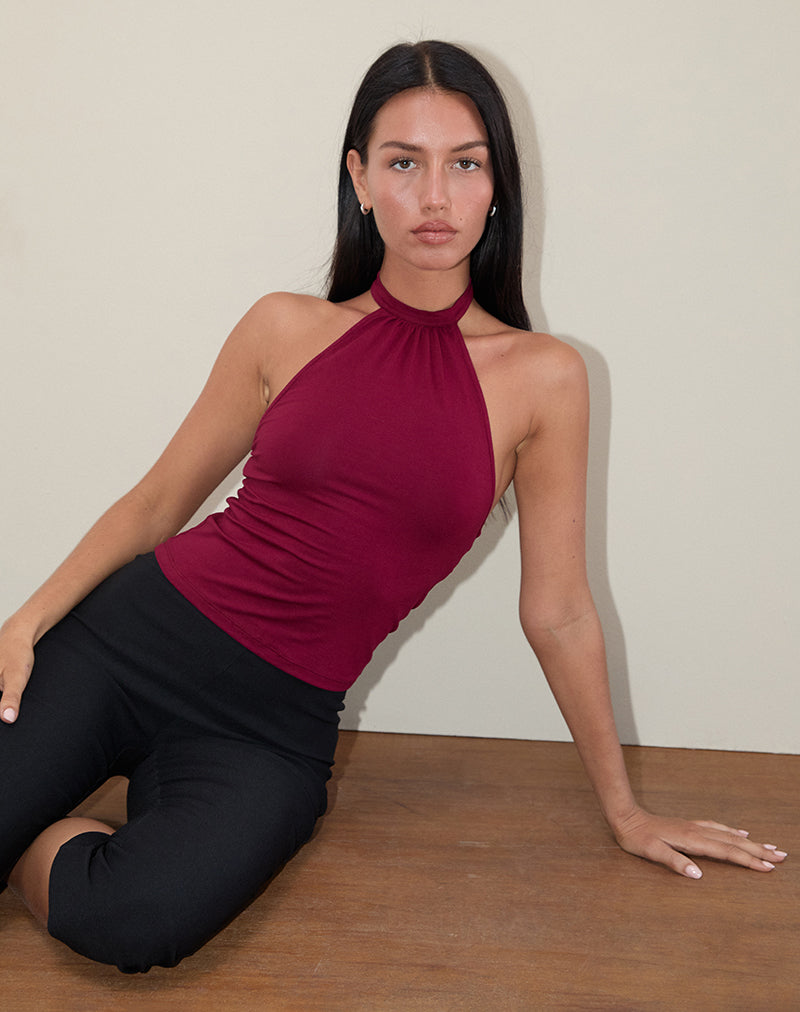 Image of Raceline Halterneck Top in Rayon Jersey Burgundy