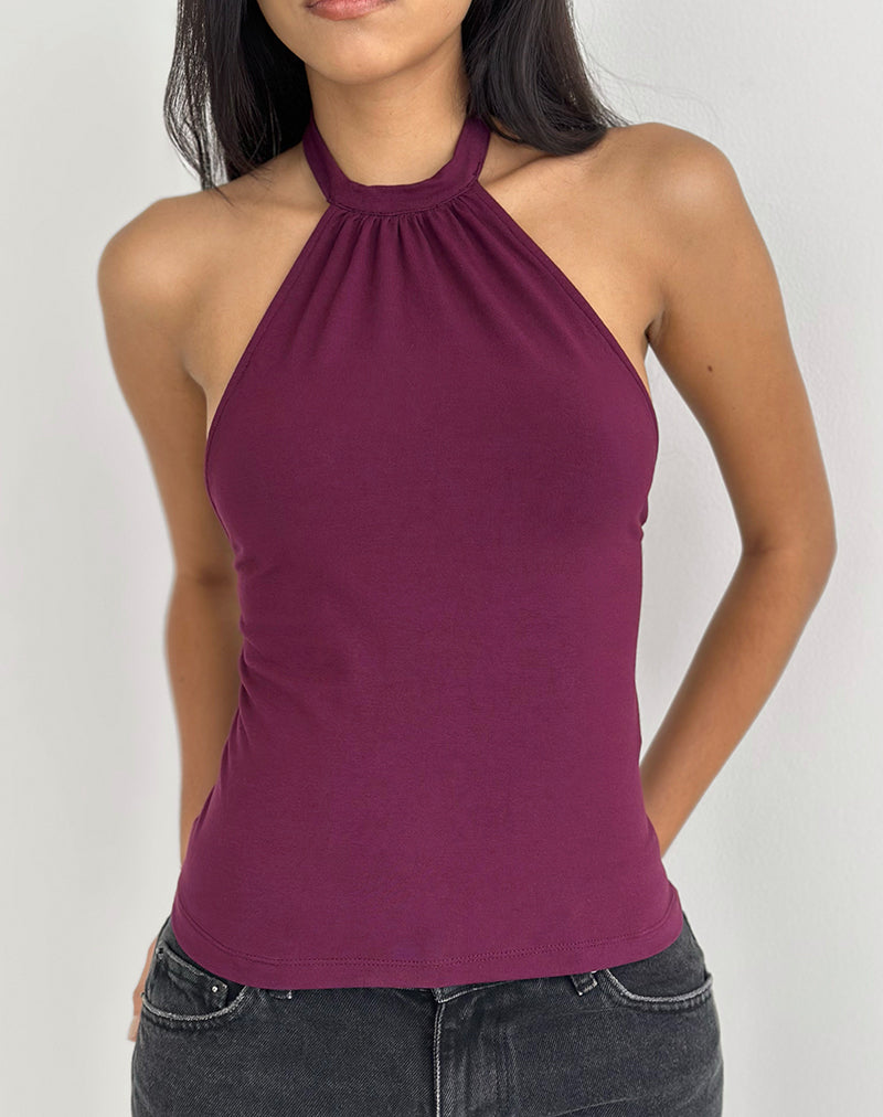 Image of Raceline Halterneck Top in Rayon Jersey Deep Purple