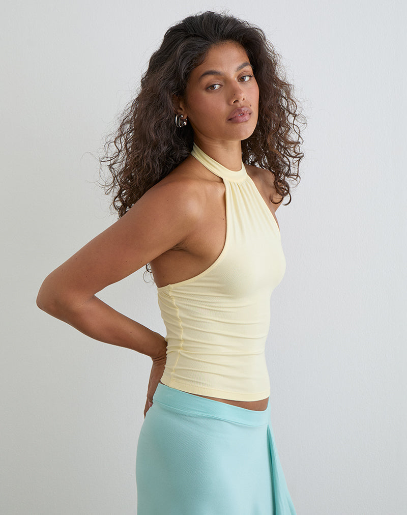 Image of Raceline Halterneck Top in Rayon Jersey Lemon