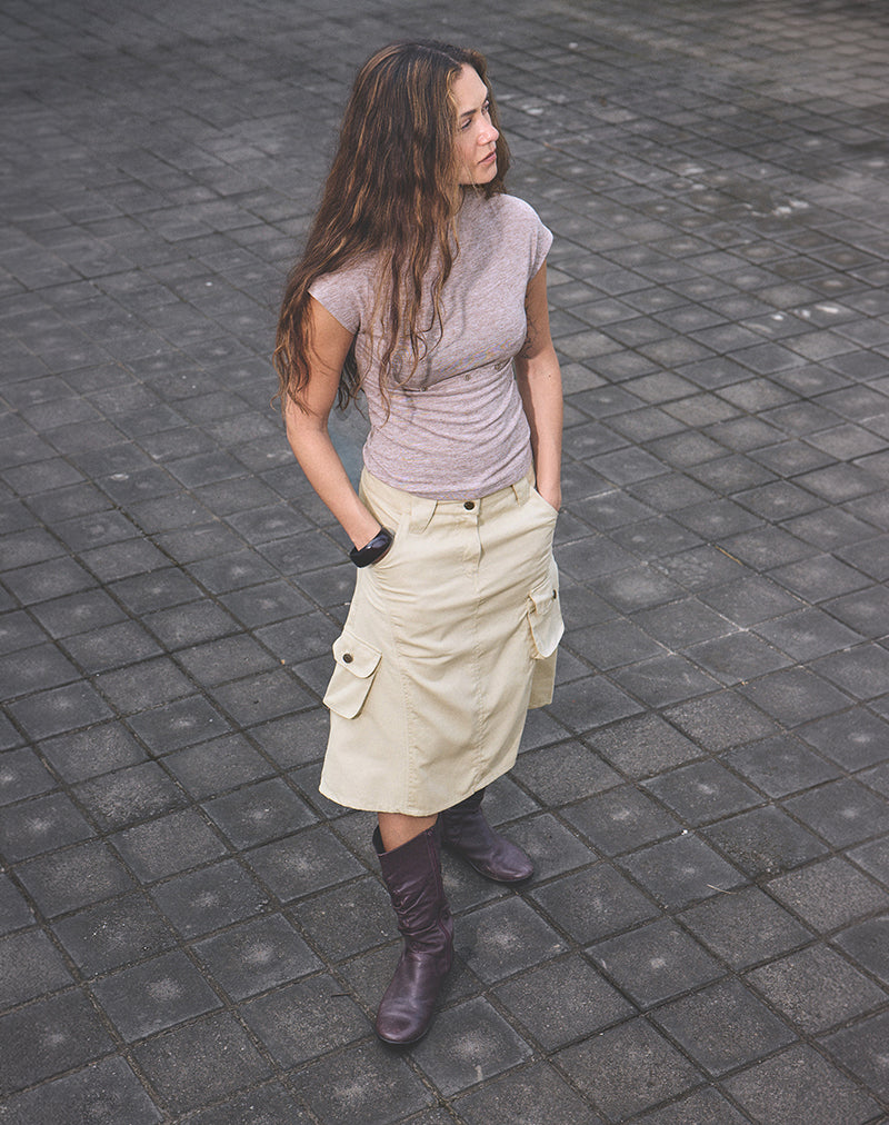 Image of Rovie Utilty Cargo Skirt in Cotton Twill Latte