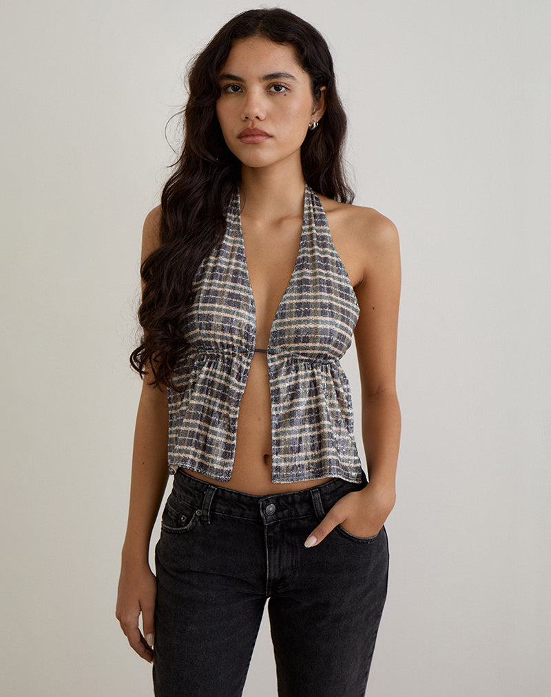Image of Ramilo Top in Sequin Vintage Check Brown