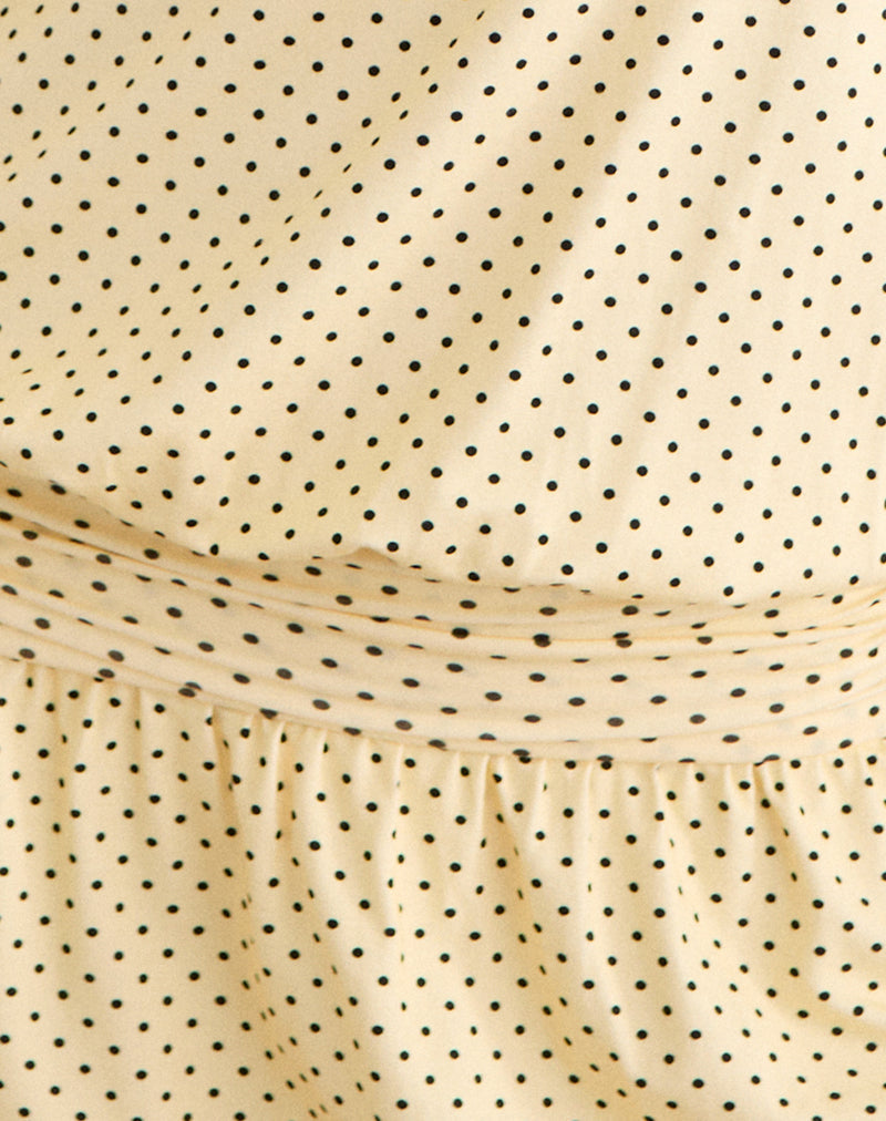Image of Ramira Drop Waist Mini Dress in Butter Yellow with Micro Polka Dots