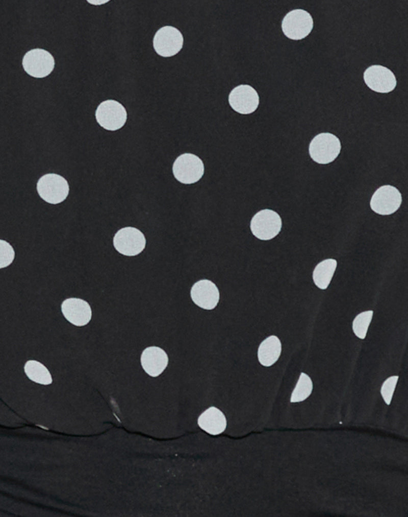 Image of Rania Backless Top in Polka Dot Black and White
