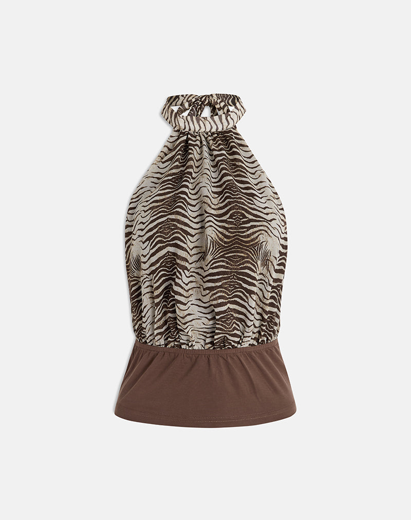 Image of Rania Backless Top in Chiffon Wild Animal Align Brown