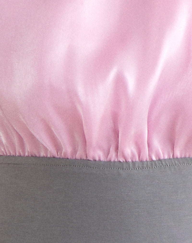Image of Rania Backless Top in Satin Organza Pink with Grey Contrast