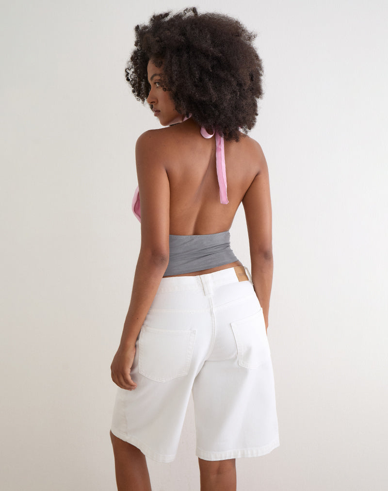 Image of Rania Backless Top in Satin Organza Pink with Grey Contrast