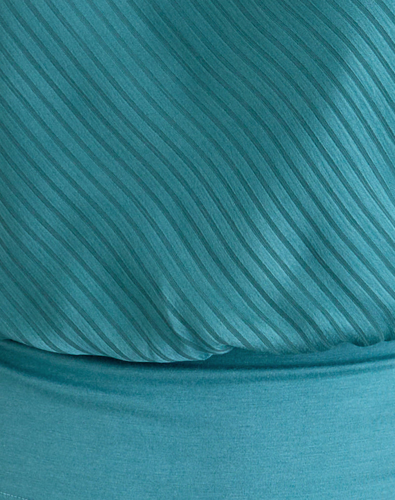 Image of Rania Backless Top in Stripe Satin Teal