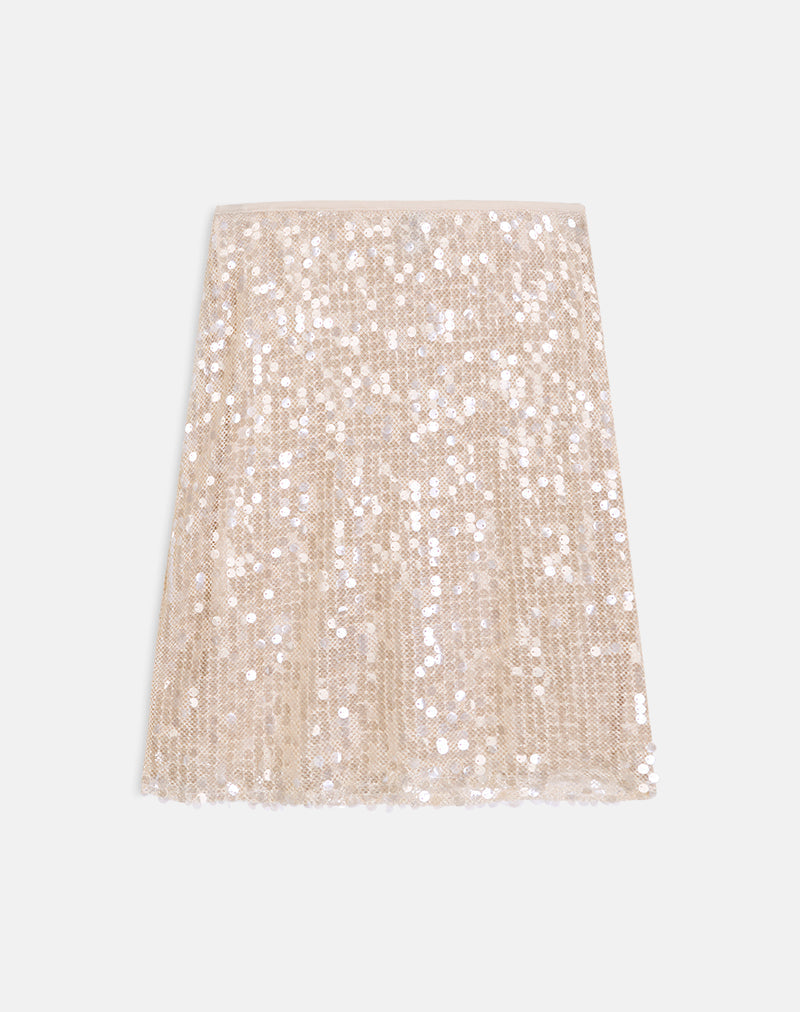 Image of Ranumi Midi Skirt in Sequin Crochet Cream