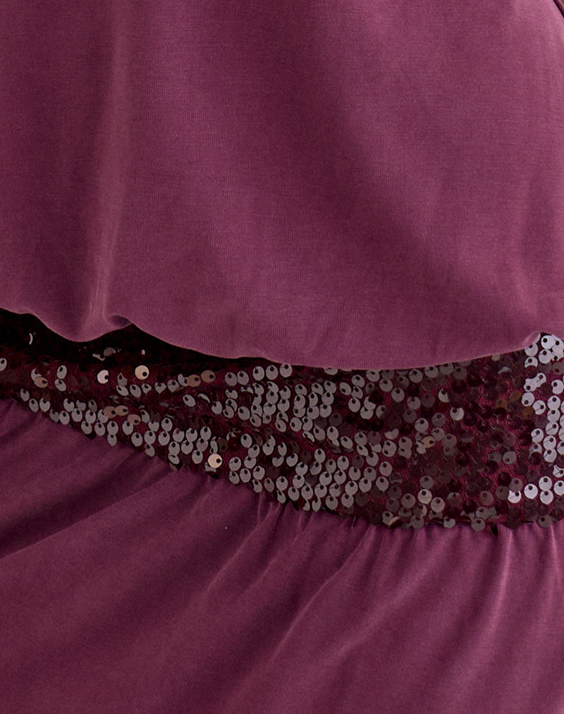 Image of Ratana Bandeau Mini Dress in Cupro Deep Purple with Sequin Waistband