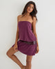 Image of Ratana Bandeau Mini Dress in Cupro Deep Purple with Sequin Waistband