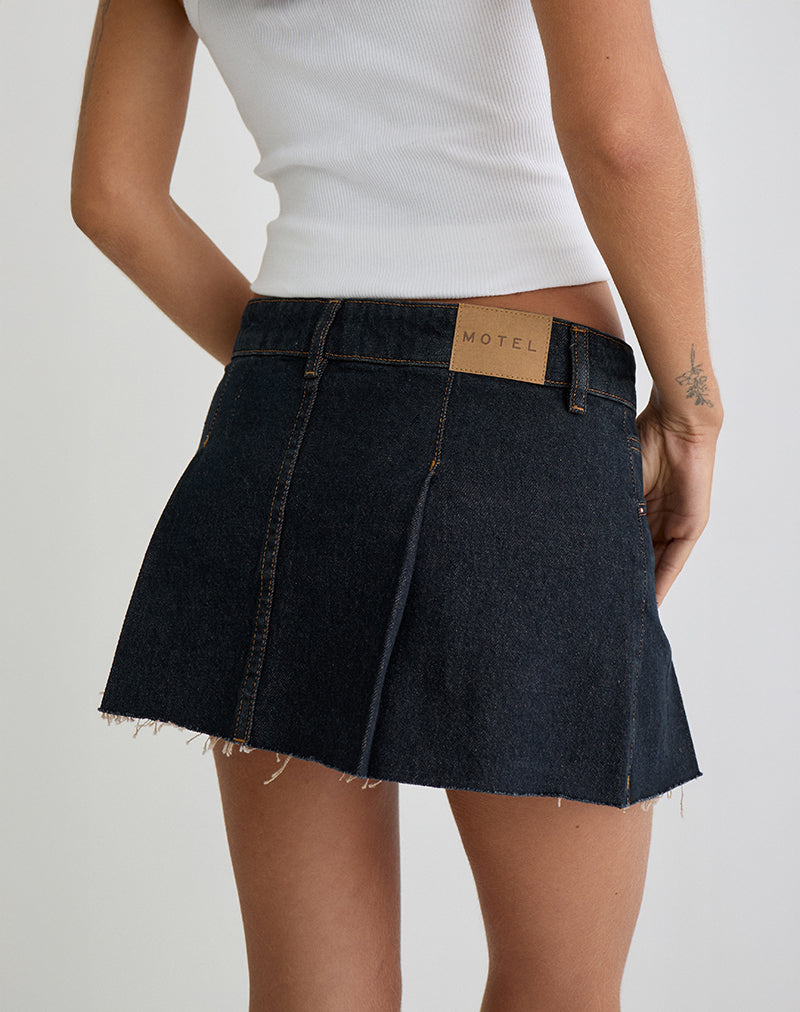 Image of Raw Hem Denim Dart Mini Skirt in Indigo