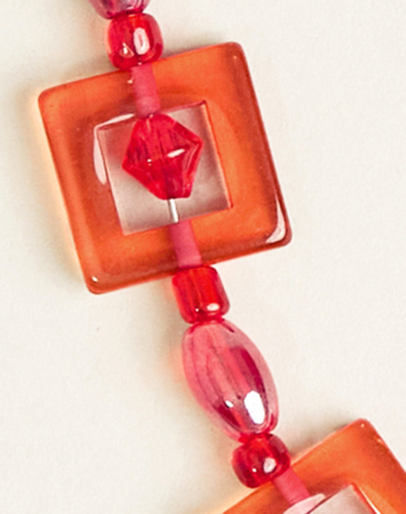 Image of Red and Pink Square Beaded Necklace
