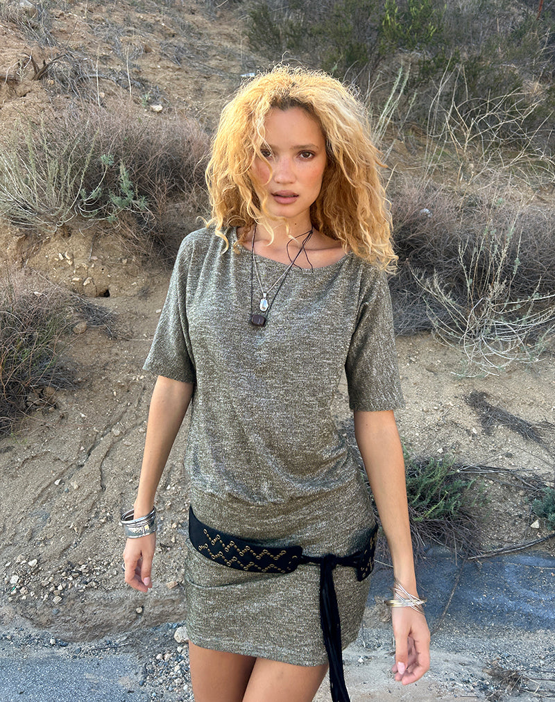 Image of Reeta Mini Dress in Glitter Knit Khaki