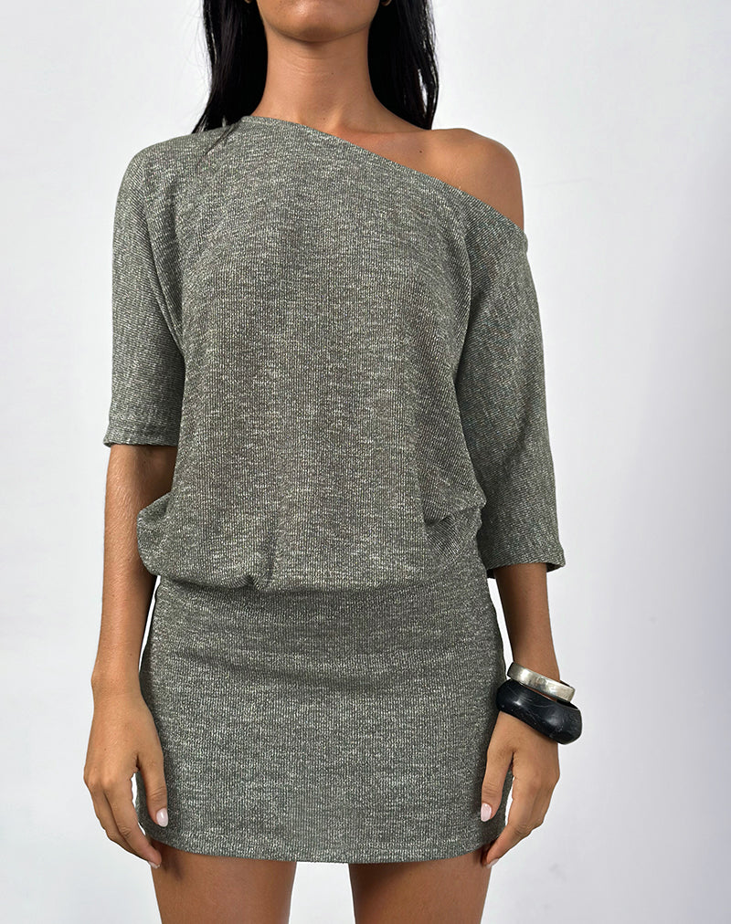 Image of Reeta Mini Dress in Glitter Knit Khaki