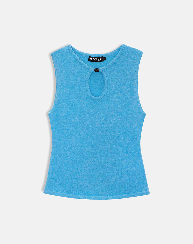 Image of Reita Keyhole Top with Bead in Knit Blue