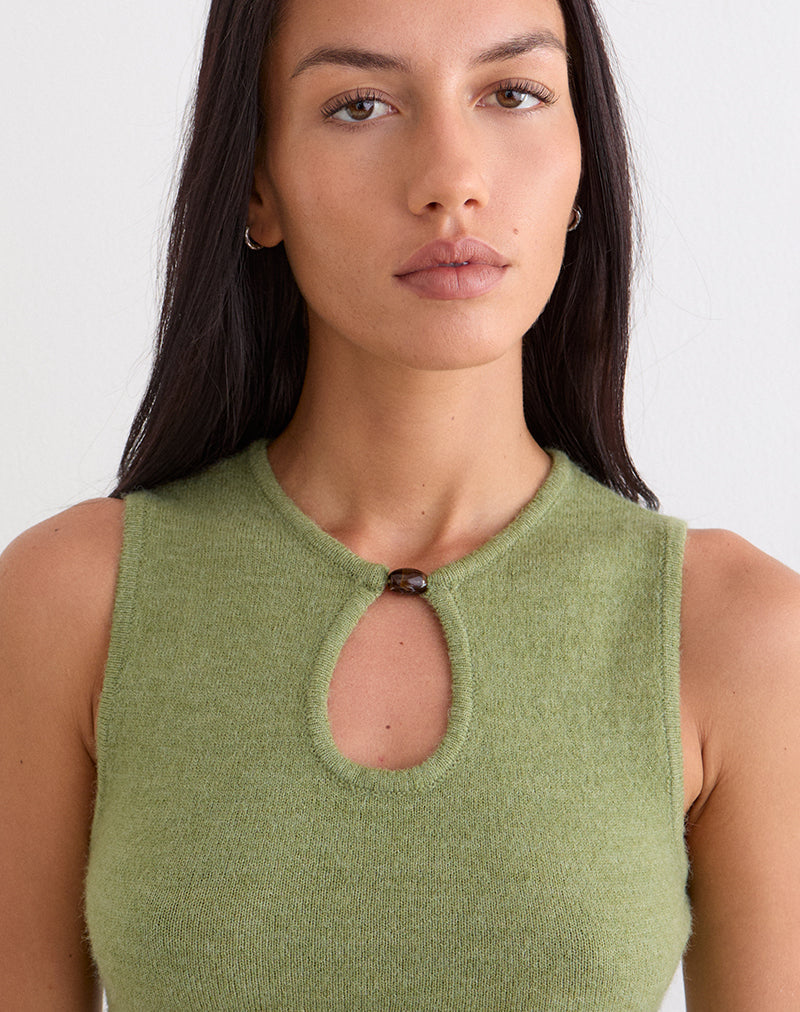 Image of Reita Keyhole Top with Bead in Knit Olive