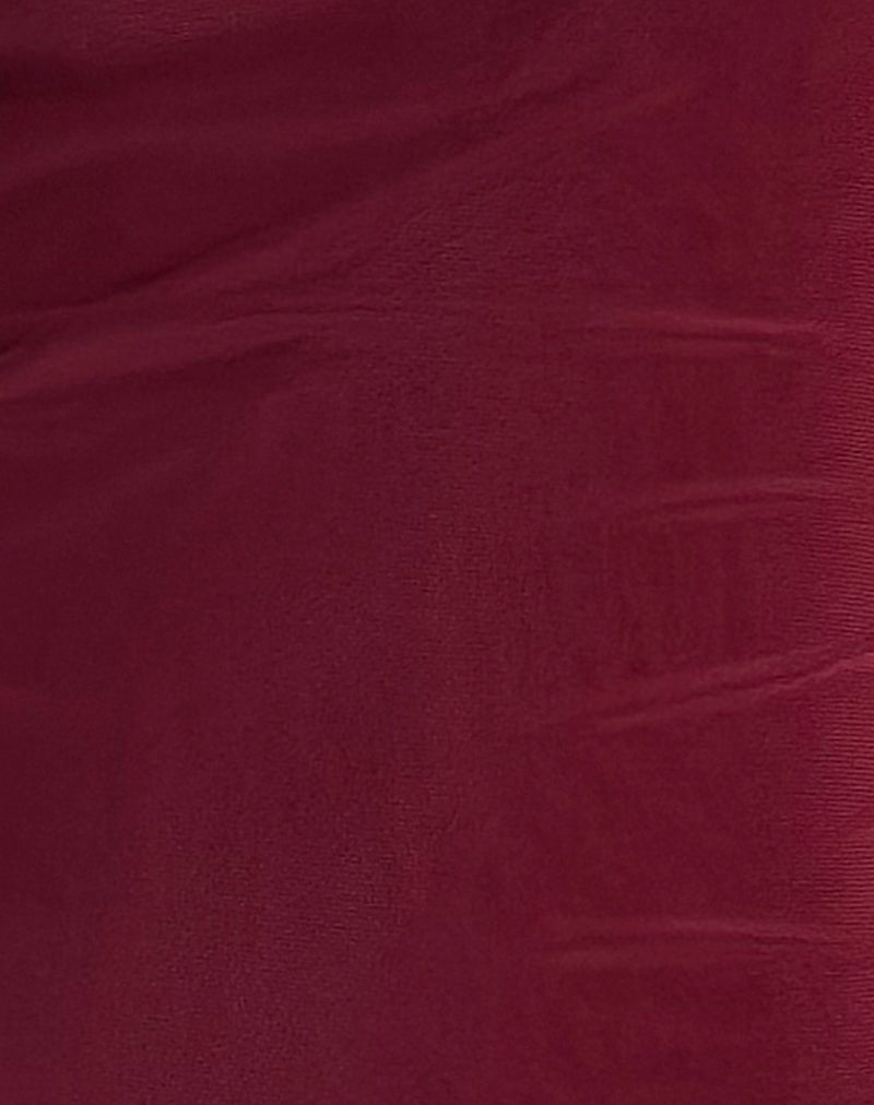 Image of Renata Asymmetrical Mini Dress in Burgundy Mesh