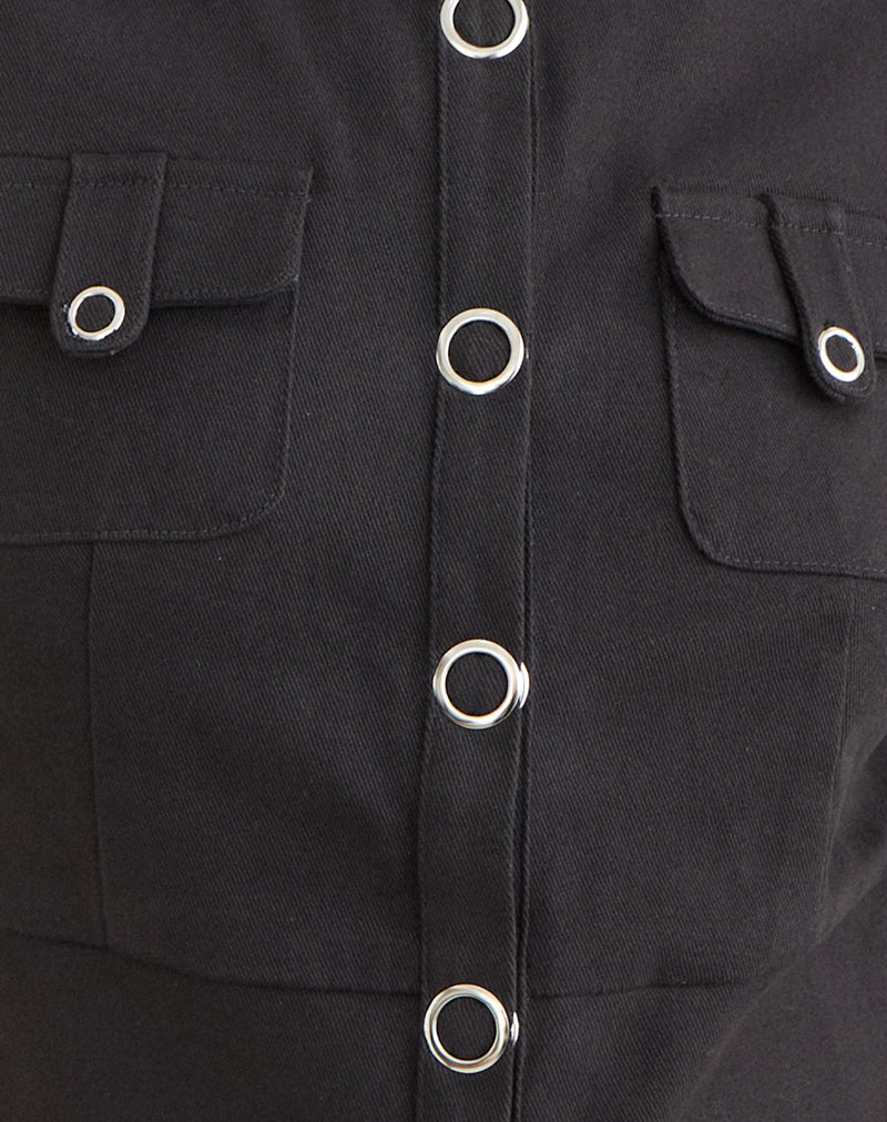 Image of Renia Button Top in Dark Grey