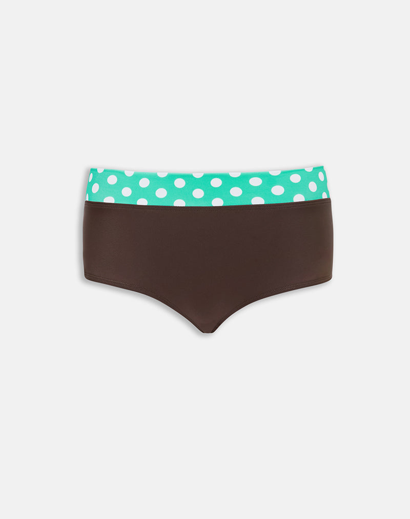 Image of Rhaena Swim Short in Brown with Medium Polka Green