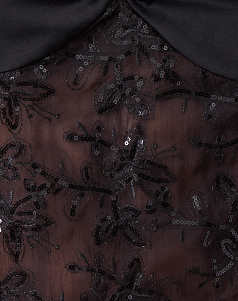 Image of Rikasu Top in Floral Chiffon Sequin Black