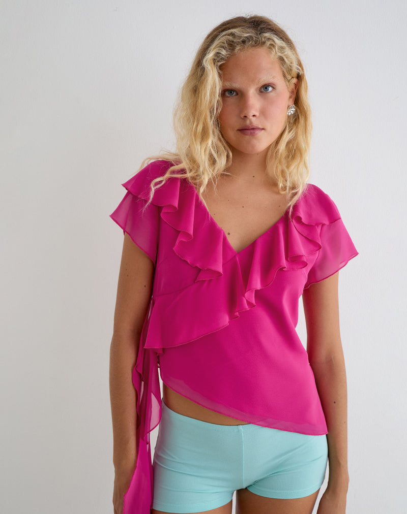 Image of Riksa Top in Chiffon Hot Pink with Drape